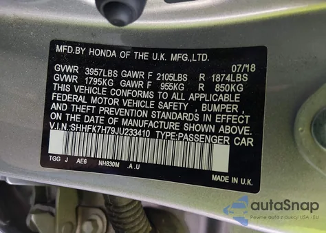 2018 Honda Civic Ex-L from USA, damaged, VIN SHHFK7H79JU233410